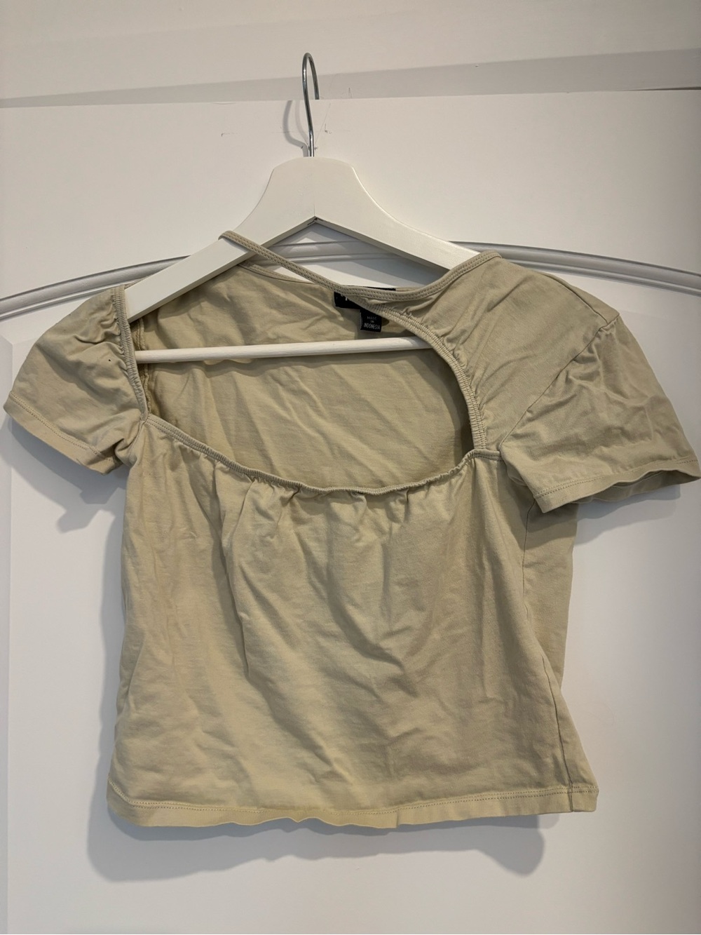 Motel Rocks Beige Short Sleeve Square Neck Crop Top